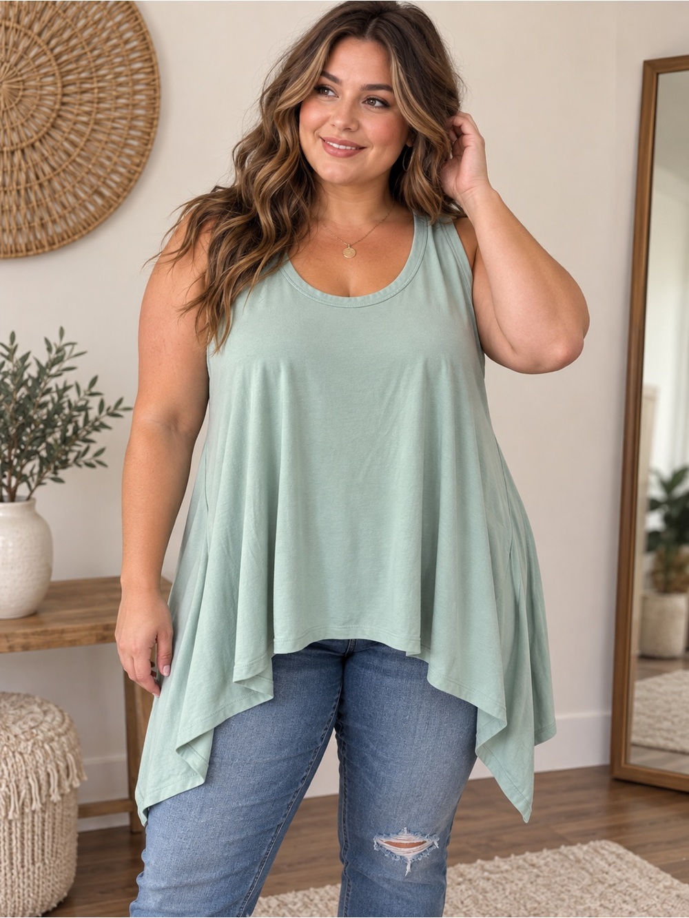 Zenana Handkerchief Hem Tank Top